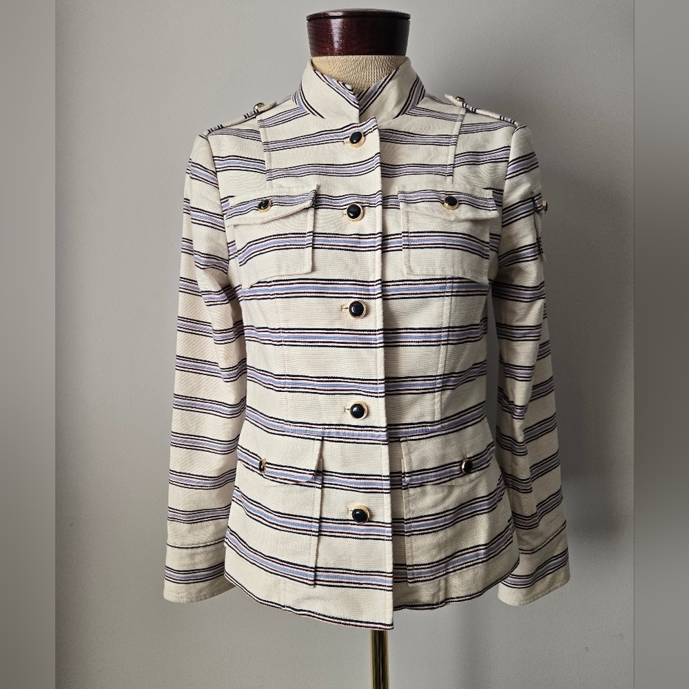 TORY BURCH Sgt. Peppers Military Cotton Striped Jacket. Size 8